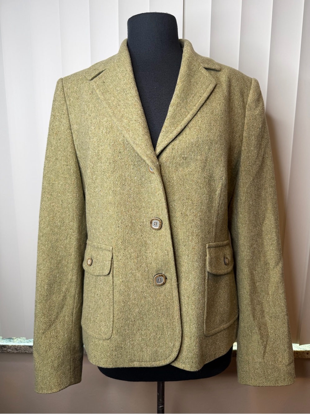 L.L.Bean vintage green tweed blazer jacket wool silk blend size Large